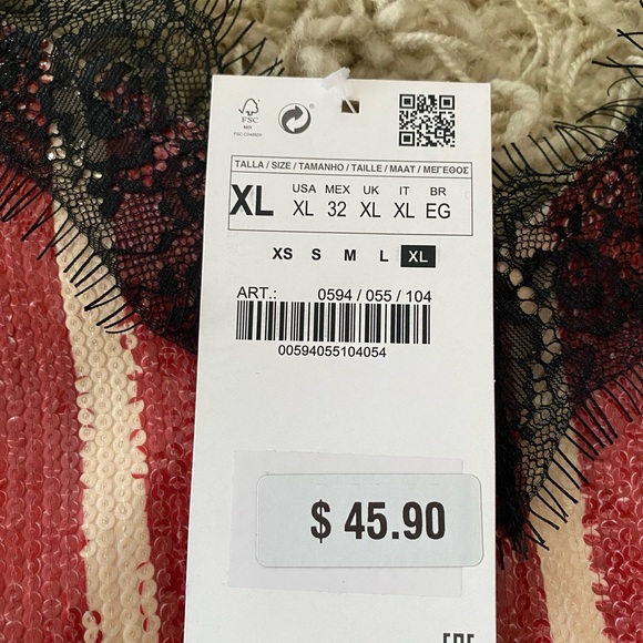 NWT! Zara Basic Sequin & Lace Striped Camisole women’s XL, stretch material. - Picture 5 of 15